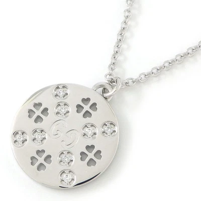 GUCCI Collar Icono Amor Forever GG Logo Trébol Círculo Redondo Diamante 750WG Foto 1 de 4