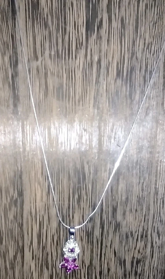 Collar de plata de ley 925 con colgante de flor de zafiro rosa creado en laboratorio de 18" Foto 1 de 4