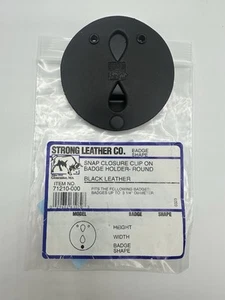 Strong Leather Co. Snap Closure Clip On Badge Holder Black Leather 3 1/4 Diamete - Picture 1 of 4