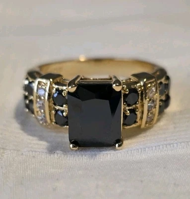 Size 10 Nexus Gold Plated Onyx Style Ring With CZ Accent Stones - Image 1 of 4