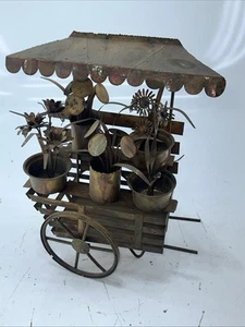 Mid Century Volkskunst Kupfer und Messing Skulptur Blumenwagen - Bild 1 von 15