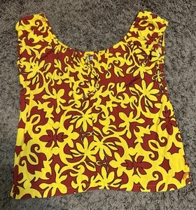 Manuheali’i Hawaii Red & Yellow Adjustable Juliette Aloha Shirt Top Women - XS - Picture 1 of 10