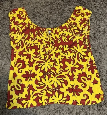 Manuheali’i Hawaii Red & Yellow Adjustable Juliette Aloha Shirt Top Women - XS - Image 1 of 4