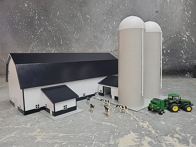 1/64 Custom scratch built Dairy Barn With Milk House & Silo Room Black & White - Image 1 of 4
