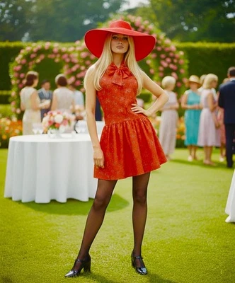 WOMEN'S 60’S VINTAGE RED GOGO SCOOTER MINI MOD DROP WAIST DRESS & HEADBAND - Image 1 of 4