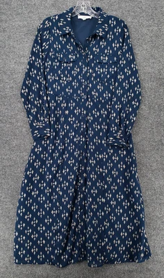 Lucky Brand Dress Womens S Small Blue Midi Shirtdress Long Sleeve Pockets A Line - Image 1 of 4
