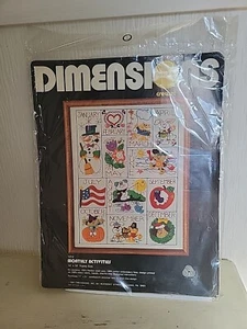 Vintage 1981 Dimensions Crewel Monthly Activities #1212 14x18 Needlework Kit - Picture 1 of 9