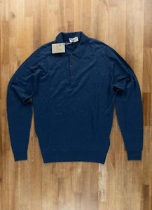 JOHN SMEDLEY Suéter Polo Lana Merino Nueva Zelanda Azul Índigo Sólido Mediano Nuevo con Etiquetas - Imagen 1 de 6