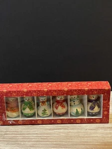 Christmas Vtg 6 Piece Hand Painted Snowmen Ornaments, Made in Russia, in Box - Picture 1 of 20