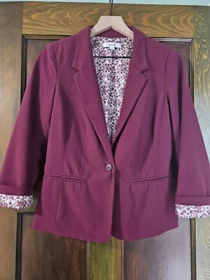 Kensie Womens Dark Magenta Floral Print Lining Jacket Blazer Size Medium - Image 1 of 4