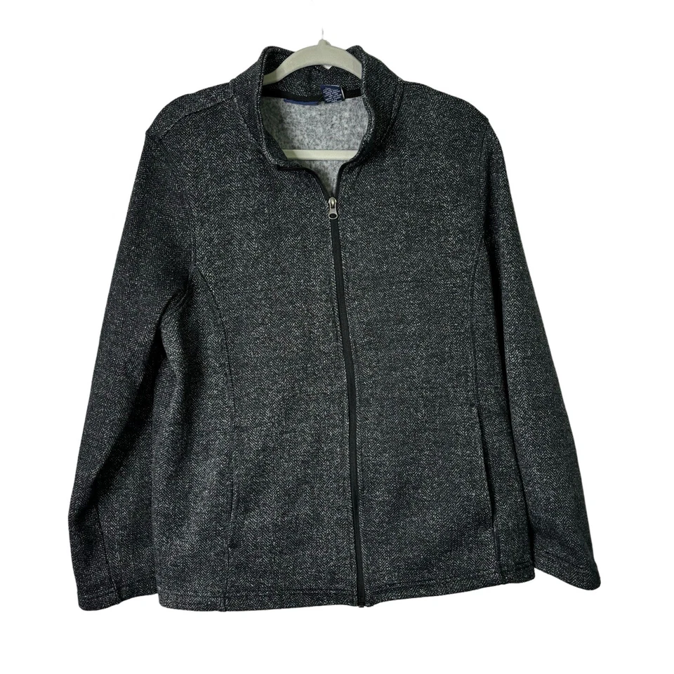 Northcrest 夹克女式 2X 码黑色全拉链口袋高领 — 第 1/4 张图片