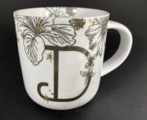 Nordstrom Monogram Initial ‘D’ White Black Metallic Gold Elegant Mug Porcelain - Picture 1 of 10