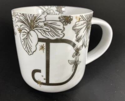 Elegante Taza Porcelana Nordstrom Monograma Inicial 'D' Blanco Negro Metálico Dorado Foto 1 de 4