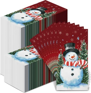 200 Pcs Christmas Snowman Guest Napkins 2 Ply Winter Disposable Bathroom Paper H - Picture 1 of 12