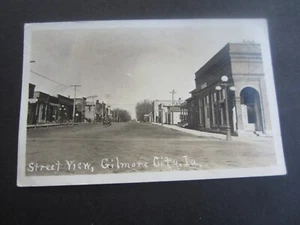 1918 GILMORE CITY IOWA - RPPC - Real Photo Postcard - 3 GLOBE Street Lamps - Picture 1 of 2