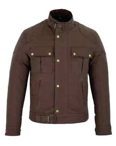 Moto Classic Brown Wax Cotton Motorcycle Jacket Textile Biker Double Lining - Picture 1 of 6