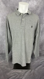 Polo Ralph Lauren Long Sleeve Gray With Black Logo Polo Men Size XL - Picture 1 of 6
