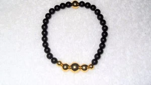 Black Agate Gold Beads Stretch Bracelet Jewelry Fashion Everyday Fun - Picture 1 of 2