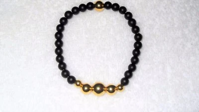 Pulsera elástica con cuentas de oro de ágata negra joyería moda diversión diaria Foto 1 de 2