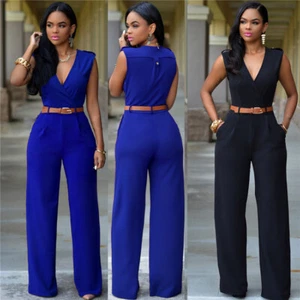 Jumpsuits for Women Dressy V Neck Sleeveless Wide Leg Long Pants Rompers. - Picture 1 of 31