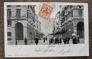 Cartolina Antica Liguria Spezia Via Chiodo Animata FP VG 1-10-1902 - Imagen 1 de 2