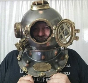 18" Antique Finish Brass Scuba Maritime U.S Navy Mark V Divers Diving Helmet - Picture 1 of 4