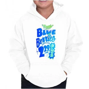 Fresh Blueberries Supermarket Food Poster Youth Hooded Sweatshirt Boy or Girl - Picture 1 of 7