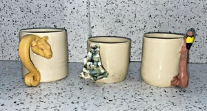 3 tazas de cerámica hechas a mano con asas de animales flamenco, planeador de azúcar, leona - Imagen 1 de 14