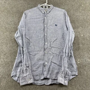 Burberry Brit Shirt Mens L Blue Button Down Long Sleeve Solid Classic Fit Linen - Picture 1 of 10