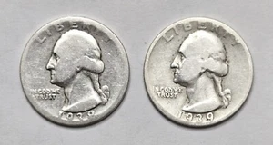 1938 P & 1939 P Washington Quarters 90% Silver - 2 Coins - Picture 1 of 2