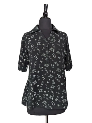 Top Polo Susan Graver Moda Estampado Novedad Negro Manga Corta Talla S Foto 1 de 4