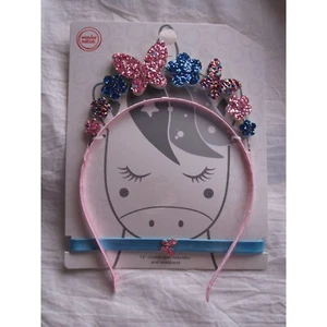 Adorable Unicorn Flowers Butterfly Metal Girls Headband & Necklace Choker Shiny! - Picture 1 of 2