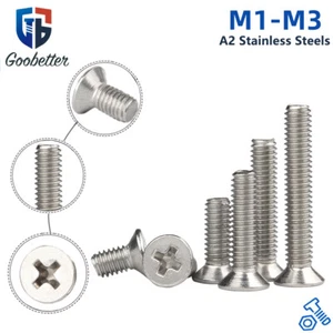 M1 M1.2 M1.6 M2 M2.5 M3 Pozi Phillips Countersunk CSK Bolts Mini Machine Screws - Picture 1 of 10