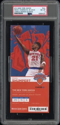 Boleto completo Carmelo Anthony Carrera Alto 62 puntos 2014 NY KNICKS 24/01/14 PSA 8 Foto 1 de 4