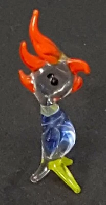 Murano blue red & yellow glass vintage Art Deco antique cockatoo bird figurine - Image 1 of 4