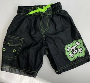 Boys (sz4) Mish Boys Mesh Lined Swim Shorts in Black w/Neon Green and Skull - Picture 1 of 3