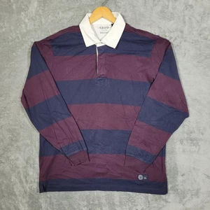 IZOD Shirt Herren Large Rugby Polo Langarm Burgund Navy Streifen Retro Varsity - Bild 1 von 8
