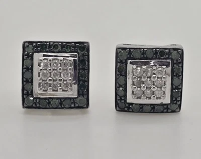 PENDIENTES DE PLATA ESTERLINA CON RACIMO CUADRADO DE DIAMANTES VERDES Y BLANCOS GENUINOS REALES Foto 1 de 4