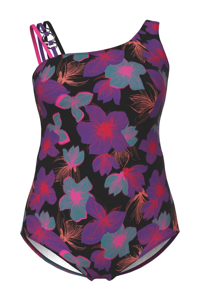 Ulla Popken Damen große Größen Badeanzug Blüten Softcups Zierring - Bild 1 von 1