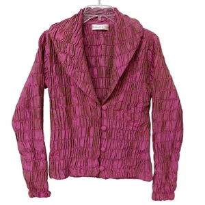 Chaqueta Richard K Tsao Arrugada Plisada Botón Cuello Fucsia Tejida a Mano Seda S M - Imagen 1 de 5
