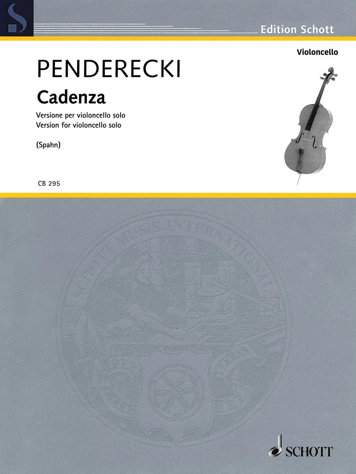 Krzysztof Penderecki Cadenza for Cello Solo Classical Sheet Music Schott Book - Image 1 of 1