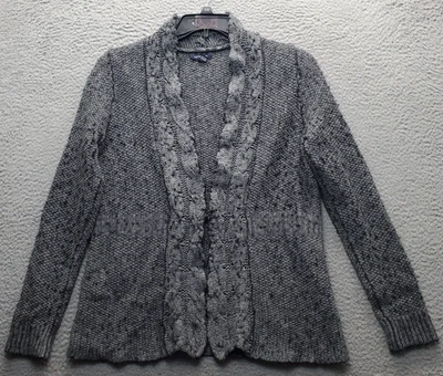 Lands' End Cardigan Womens XL Gray Cable Knit Raglan Sleeve Hook & Eye Front - Image 1 of 4