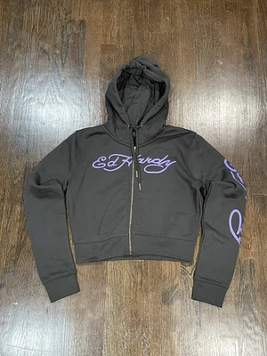Ed Hardy Sudadera con Capucha Negra Recortada con Cremallera Para Mujer Talla Grande Foto 1 de 4