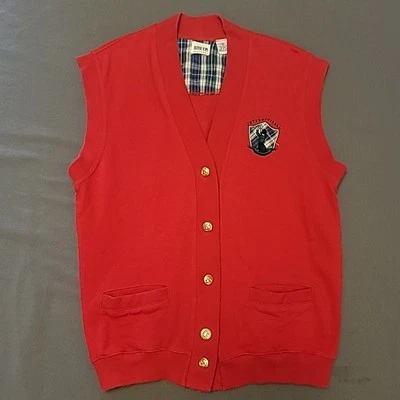 Vintage Line-Up Golf Sweater Vest Embroidered Women's Red Gold Size S Patch - Image 1 of 4