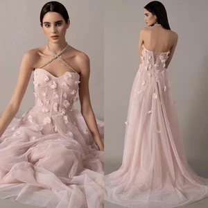 Tulle Evening Dress Halter Sleeveless Homecoming Dresses Lace Up Back Gowns - Picture 1 of 14