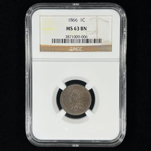 1866 1C MS63 BN NGC Toned Indian Head Cent - Picture 1 of 4