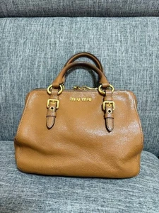 MiuMiu Madras 2-Way Hand Shoulder Bag Camel Used Excellent Cond - Picture 1 of 14