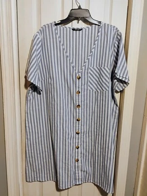 Shein Stripped Vneck Button Down Nightgown - Image 1 of 4