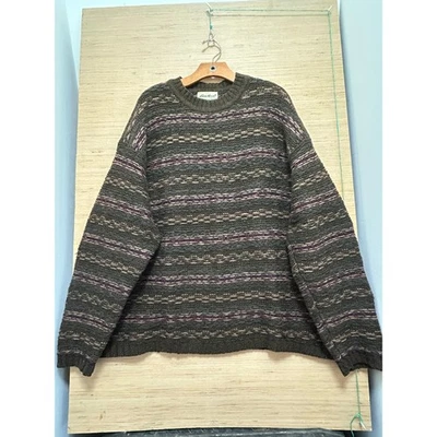 Suéter De Colección Eddie Bauer Para Hombres XL 100% Lana Fair Isle Marrón Oliva Borgoña Foto 1 de 4