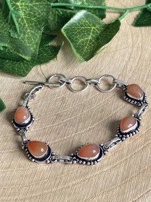 Pulsera Cornalina Plata de Ley 925 Chapada Multi Lágrima Piedras Preciosas Retro Boho Foto 1 de 2